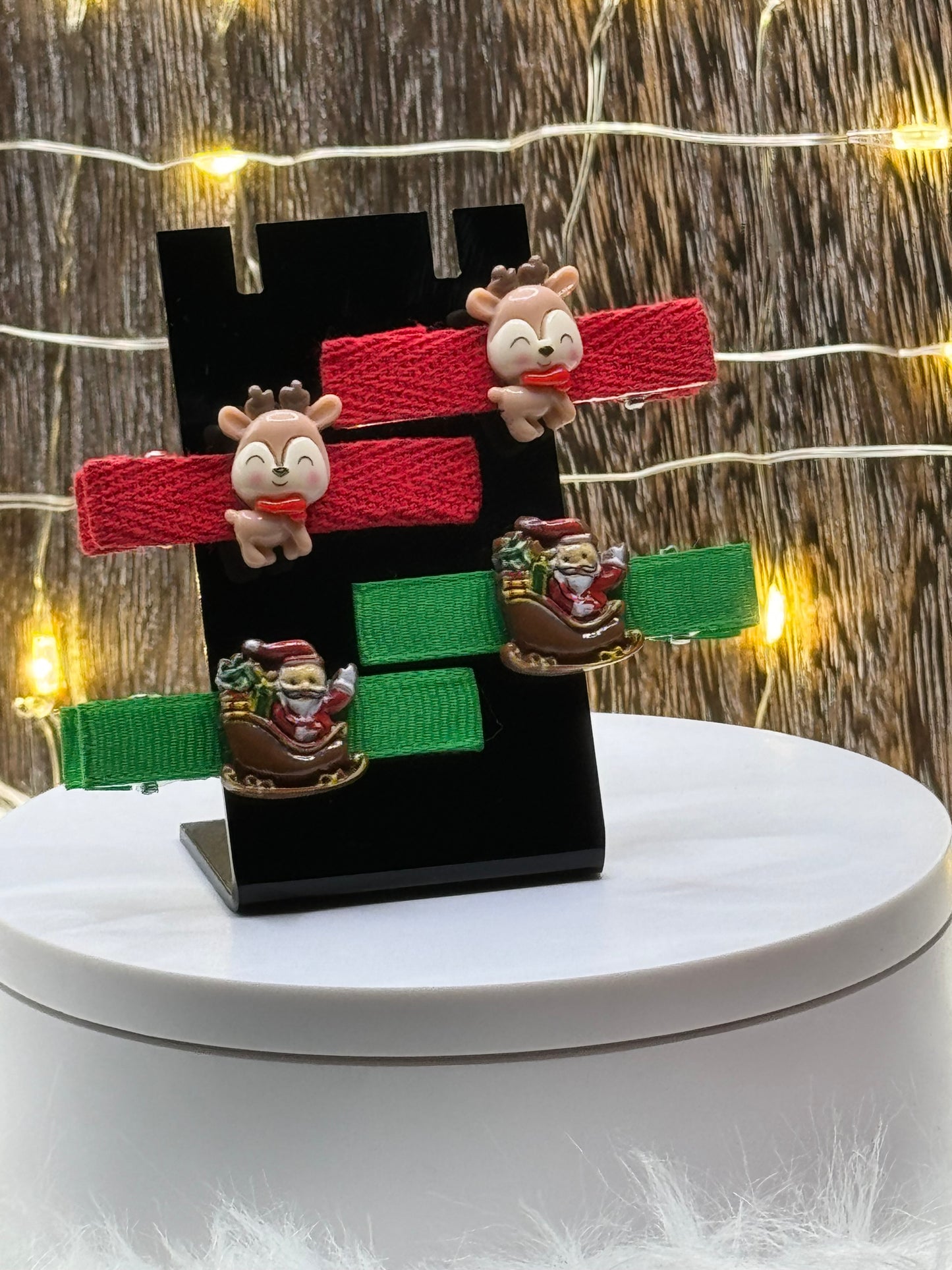 Christmas Reindeer and Santa Sleigh Hair Clips