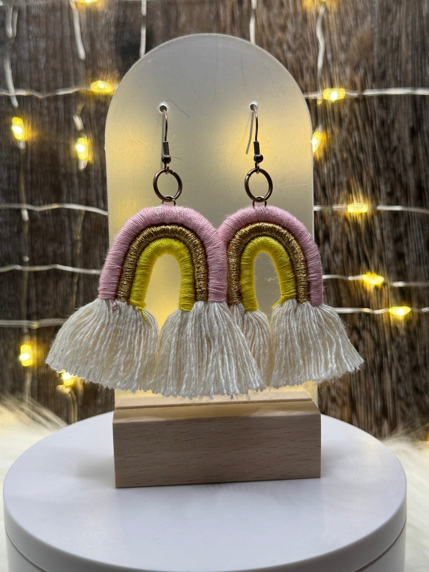 Pink Rainbow Tassel Earrings