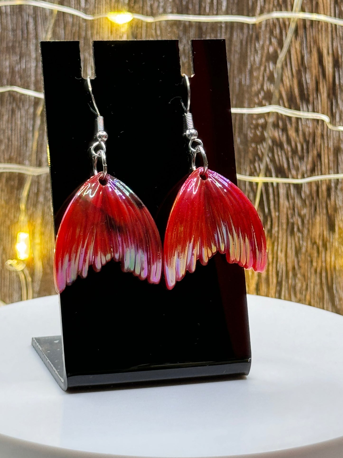 Red Mermaid Tail Dangle Earrings