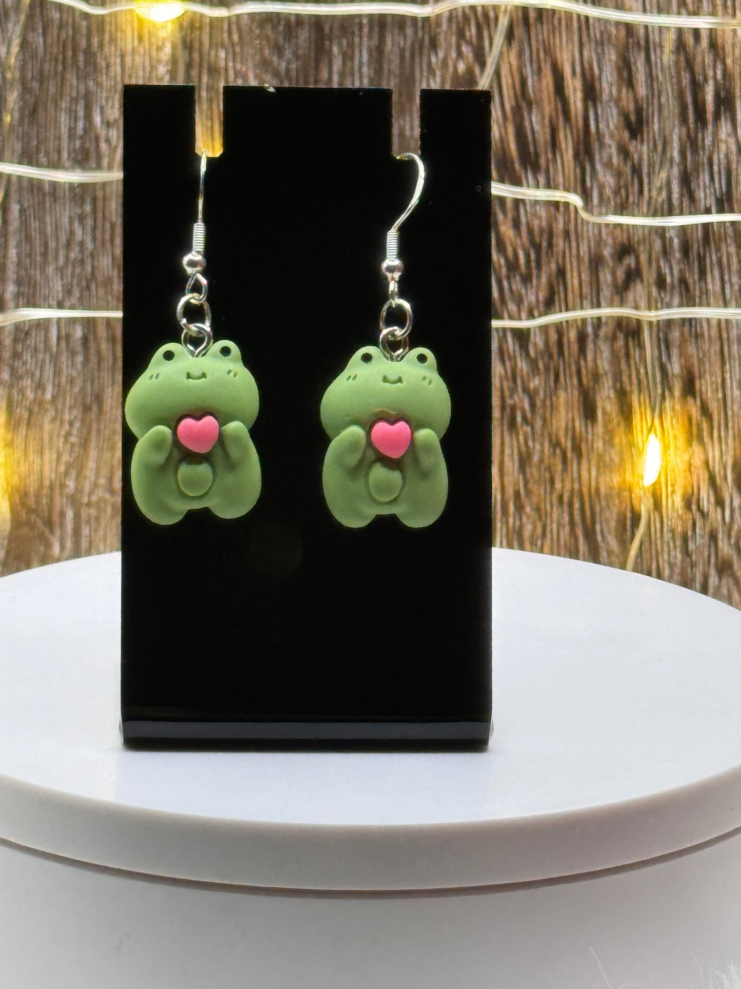 Green Frog Dangle Earrings