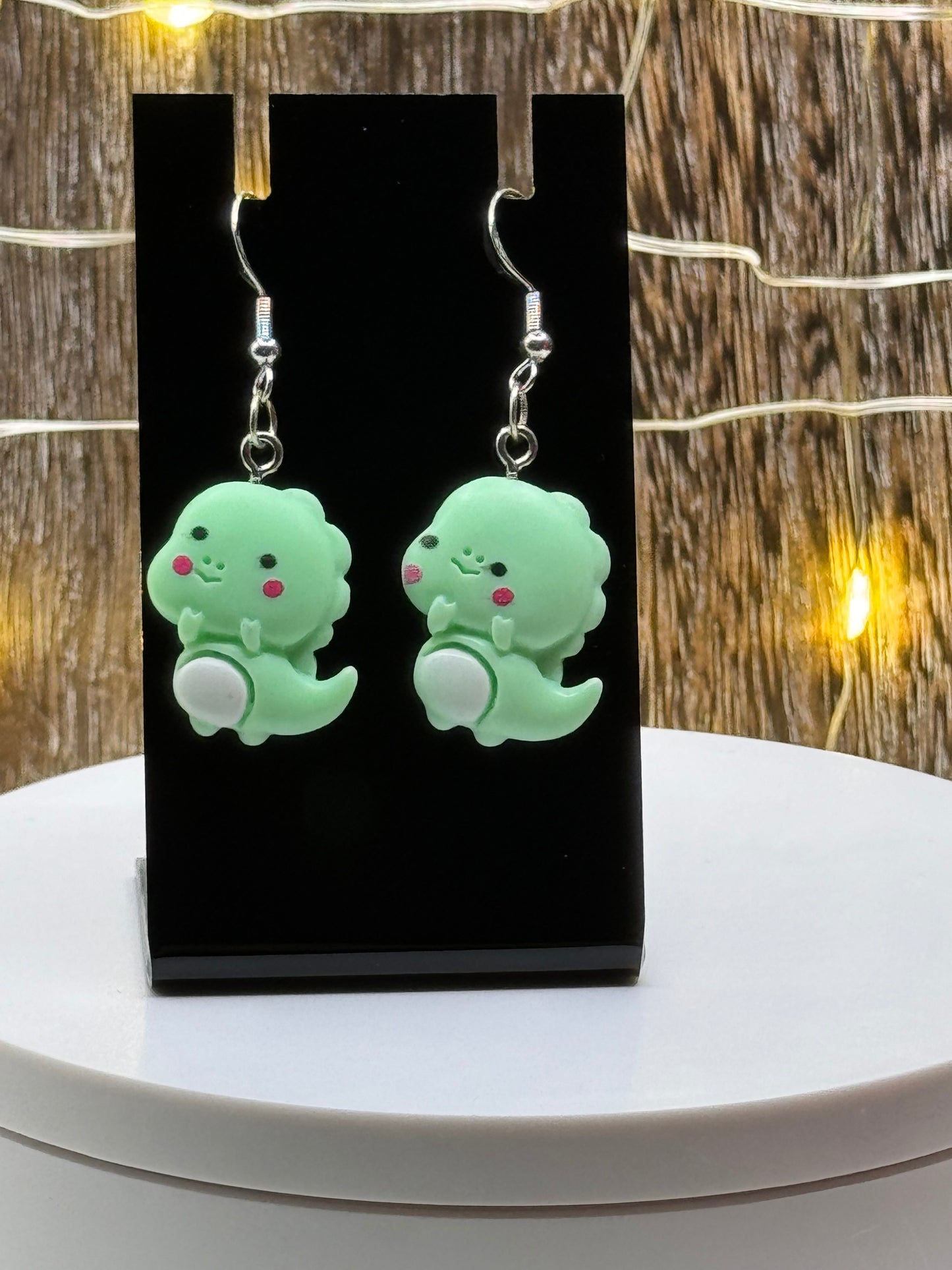 Green Dinosaur Dangle Earrings