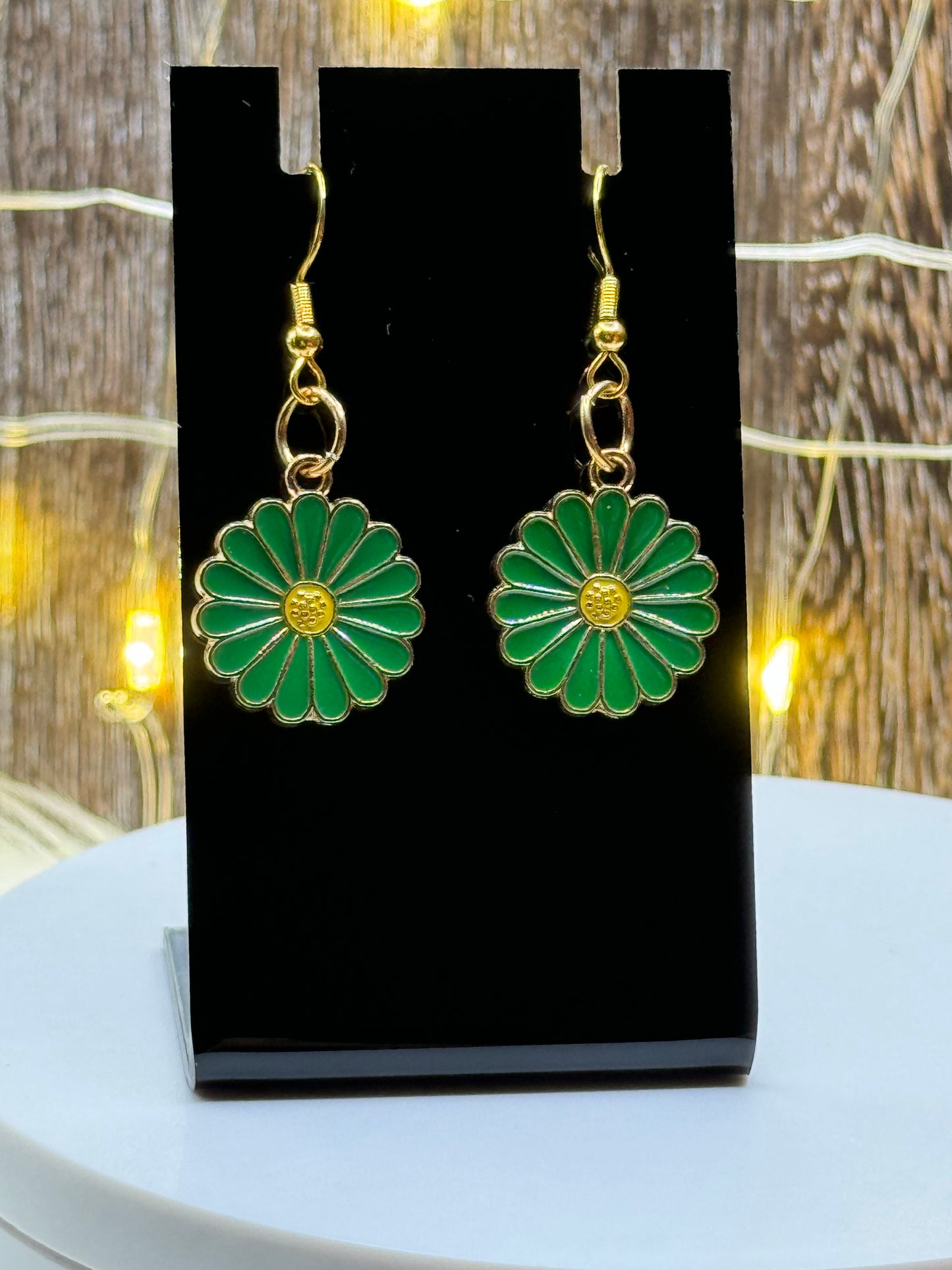 Green Flower Dangle Earrings